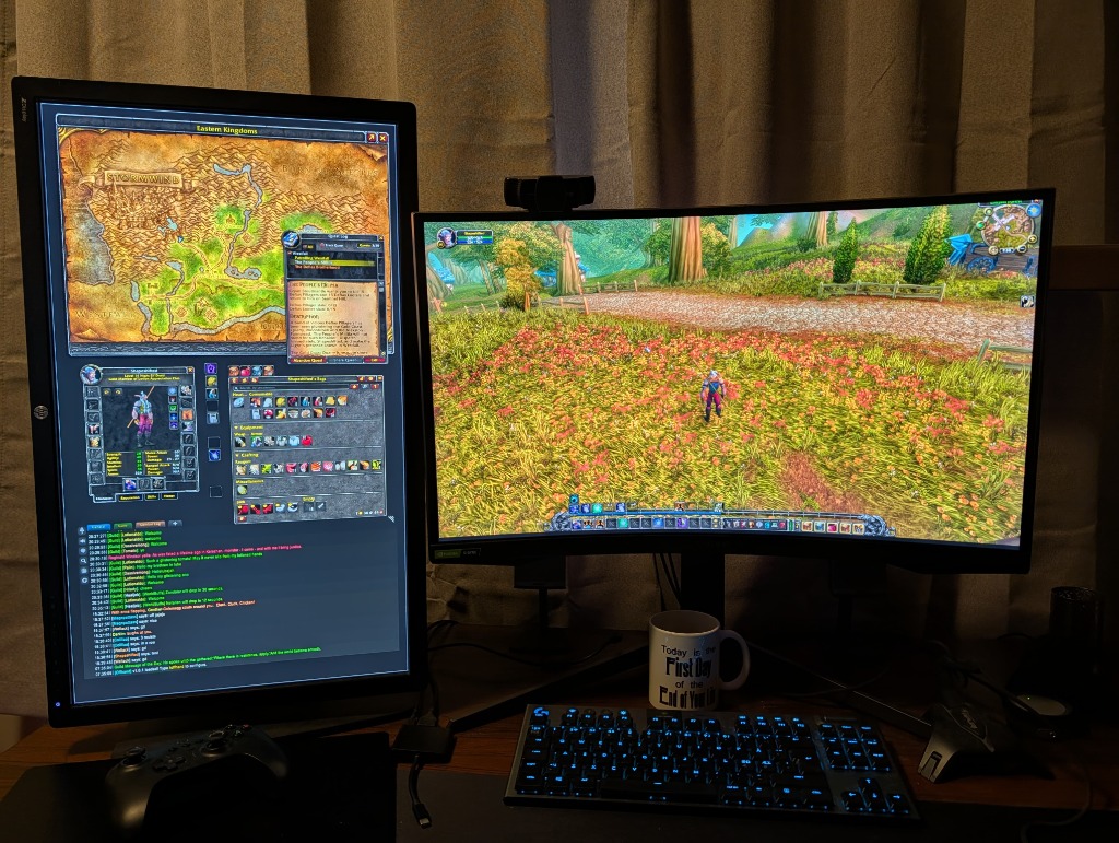 Real World Dual Monitor Desk Setup with Offhand
